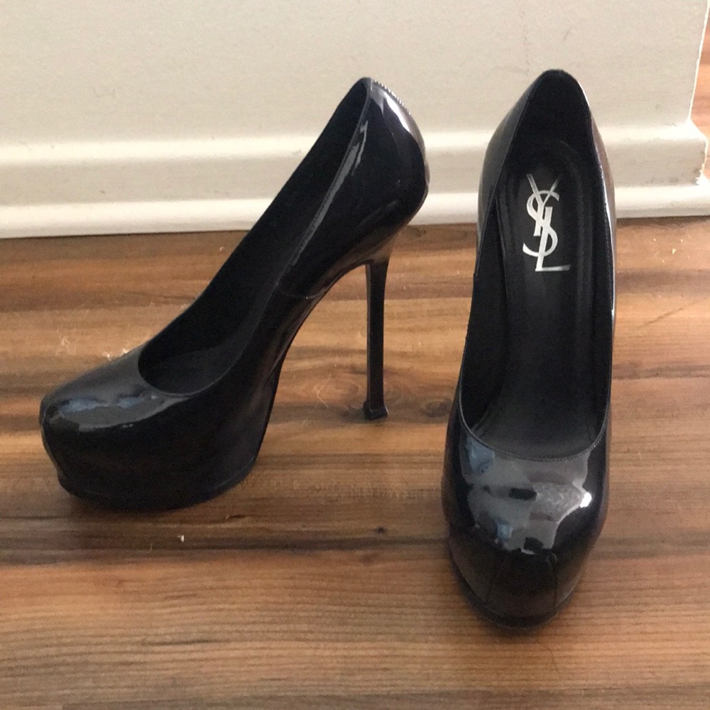 YSL Navy Blue Patent Leather YSL Trubute Too Pumps